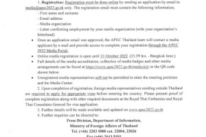 Media Registration for the 29th APEC Economic Leaders' Meeting and Related Meetings, 14 - 19 November 2022, Bangkok, Thailand