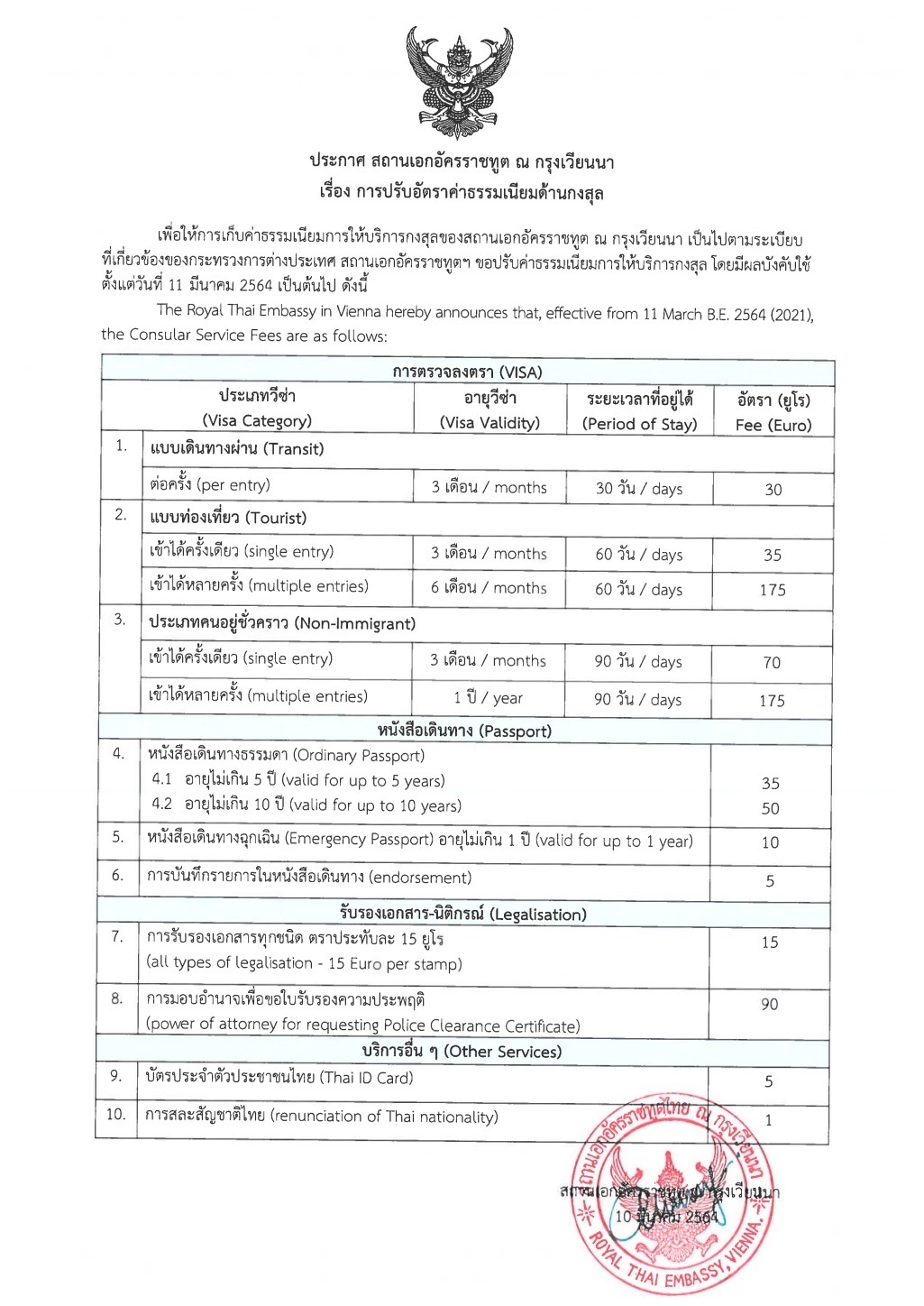 Annoucement new consular fees 8Jul19